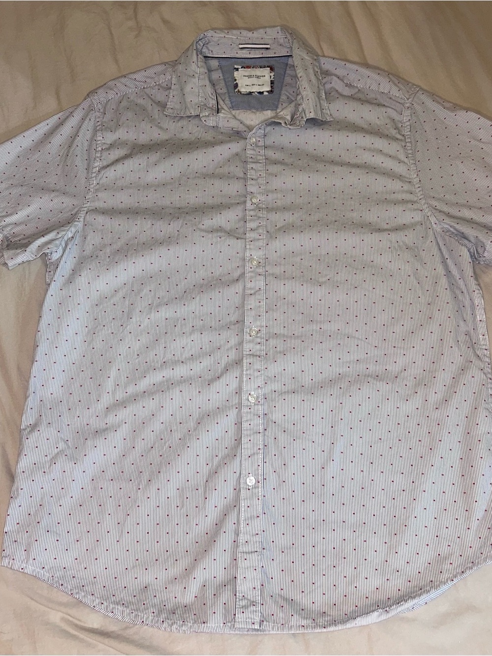 Denim & Flowers by Ricky Singh Blue & White 100% Cotton Button Up Short Sleeve L